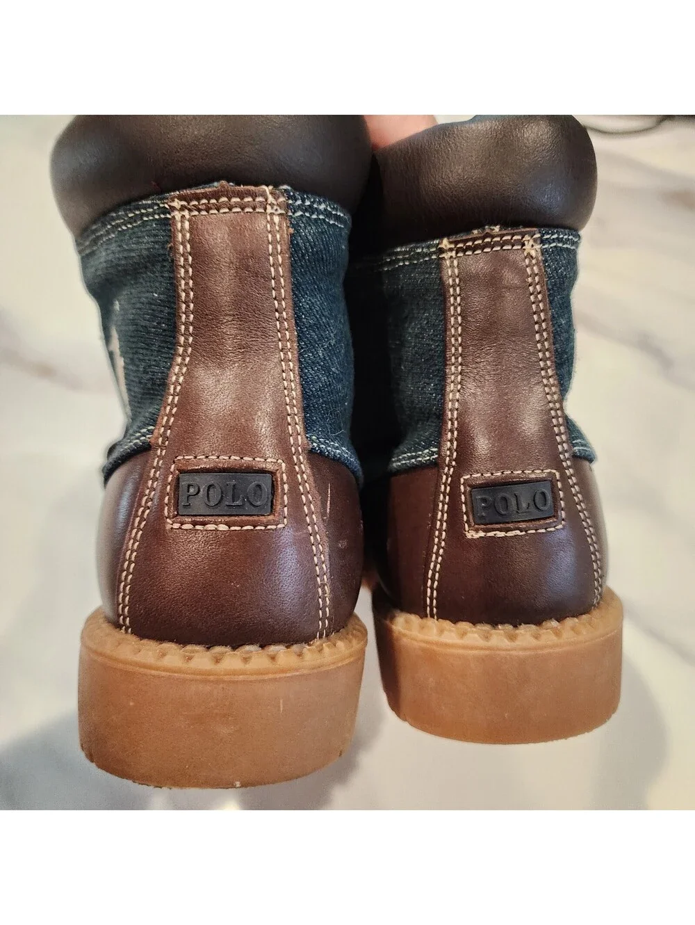 Polo Ralph Lauren Men's Denim and Leather Lace-Up Boots